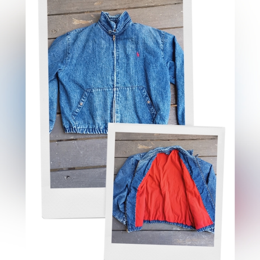 VTG 1980's Polo Ralph Lauren Blue Denim Jean Jacket Red Pony Men's Large